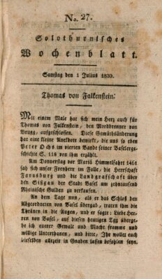 Solothurnisches Wochenblatt Samstag 1. Juli 1820