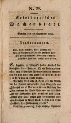 Solothurnisches Wochenblatt Samstag 23. September 1820