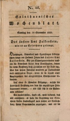 Solothurnisches Wochenblatt Samstag 30. September 1820