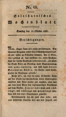 Solothurnisches Wochenblatt Samstag 14. Oktober 1820