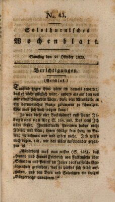 Solothurnisches Wochenblatt Samstag 21. Oktober 1820