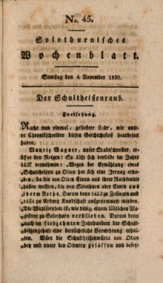 Solothurnisches Wochenblatt Samstag 4. November 1820