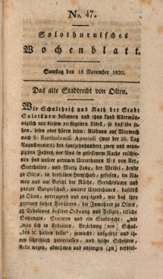 Solothurnisches Wochenblatt Samstag 18. November 1820