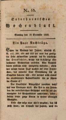 Solothurnisches Wochenblatt Sonntag 31. Dezember 1820