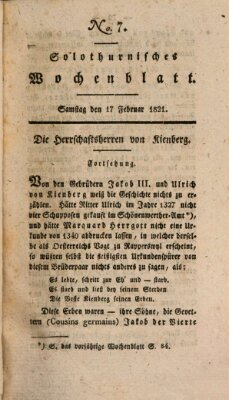 Solothurnisches Wochenblatt Samstag 17. Februar 1821