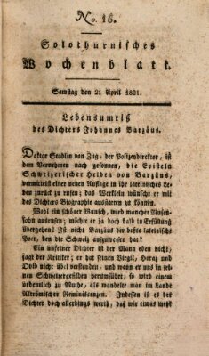 Solothurnisches Wochenblatt Samstag 21. April 1821