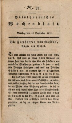 Solothurnisches Wochenblatt Samstag 15. September 1821