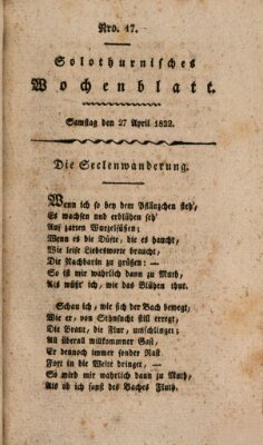 Solothurnisches Wochenblatt Samstag 27. April 1822