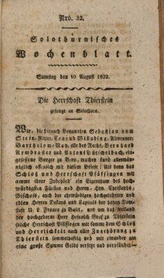 Solothurnisches Wochenblatt Samstag 10. August 1822