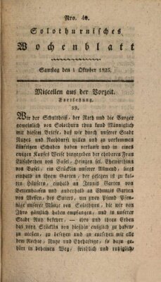 Solothurnisches Wochenblatt Samstag 1. Oktober 1825