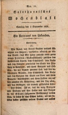 Solothurnisches Wochenblatt Samstag 9. September 1826