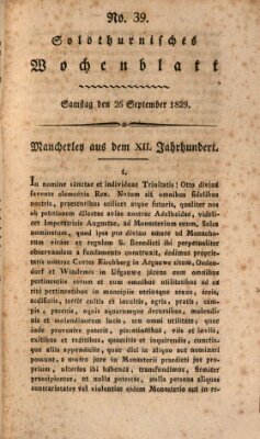 Solothurnisches Wochenblatt Samstag 26. September 1829