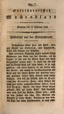 Solothurnisches Wochenblatt Samstag 13. Februar 1830