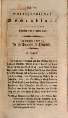 Solothurnisches Wochenblatt Samstag 3. April 1830