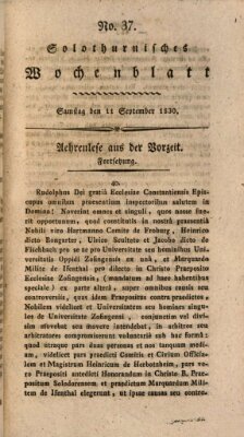 Solothurnisches Wochenblatt Samstag 11. September 1830