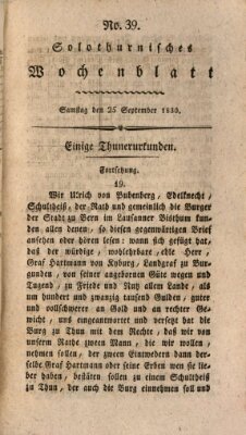 Solothurnisches Wochenblatt Samstag 25. September 1830