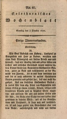 Solothurnisches Wochenblatt Samstag 2. Oktober 1830