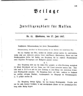 Intelligenzblatt für Nassau. Beilage zum Intelligenzblatt für Nassau (Herzoglich-nassauisches allgemeines Intelligenzblatt) Samstag 27. Juli 1867