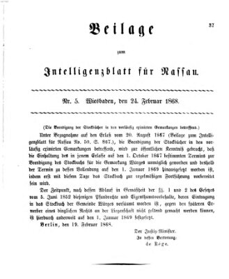 Intelligenzblatt für Nassau. Beilage zum Intelligenzblatt für Nassau (Herzoglich-nassauisches allgemeines Intelligenzblatt) Montag 24. Februar 1868