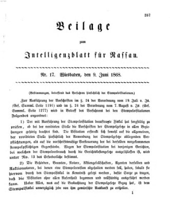 Intelligenzblatt für Nassau. Beilage zum Intelligenzblatt für Nassau (Herzoglich-nassauisches allgemeines Intelligenzblatt) Dienstag 9. Juni 1868