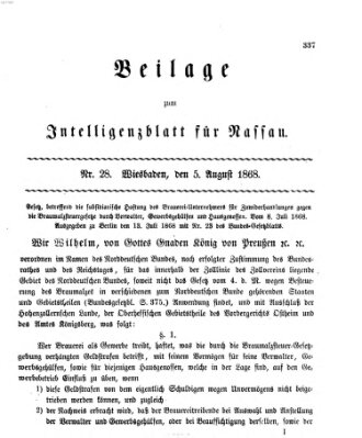 Intelligenzblatt für Nassau. Beilage zum Intelligenzblatt für Nassau (Herzoglich-nassauisches allgemeines Intelligenzblatt) Sonntag 5. Juli 1868