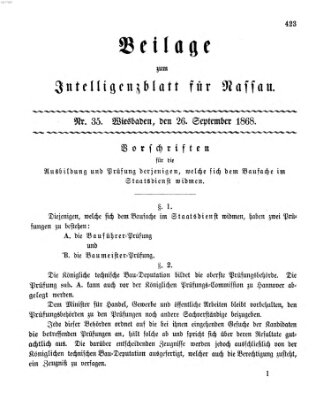 Intelligenzblatt für Nassau. Beilage zum Intelligenzblatt für Nassau (Herzoglich-nassauisches allgemeines Intelligenzblatt) Samstag 26. September 1868