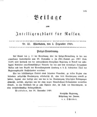 Intelligenzblatt für Nassau. Beilage zum Intelligenzblatt für Nassau (Herzoglich-nassauisches allgemeines Intelligenzblatt) Freitag 4. Dezember 1868