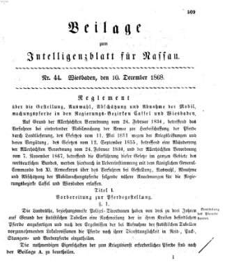 Intelligenzblatt für Nassau. Beilage zum Intelligenzblatt für Nassau (Herzoglich-nassauisches allgemeines Intelligenzblatt) Donnerstag 10. Dezember 1868