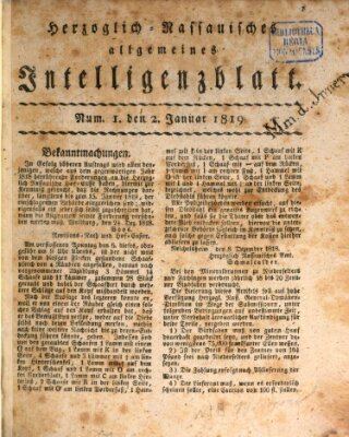 Herzoglich-nassauisches allgemeines Intelligenzblatt Samstag 2. Januar 1819