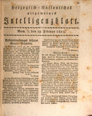Herzoglich-nassauisches allgemeines Intelligenzblatt Samstag 13. Februar 1819