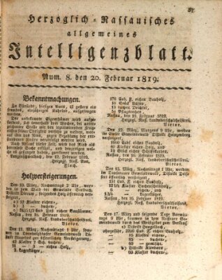 Herzoglich-nassauisches allgemeines Intelligenzblatt Samstag 20. Februar 1819