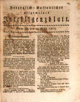 Herzoglich-nassauisches allgemeines Intelligenzblatt Samstag 20. März 1819