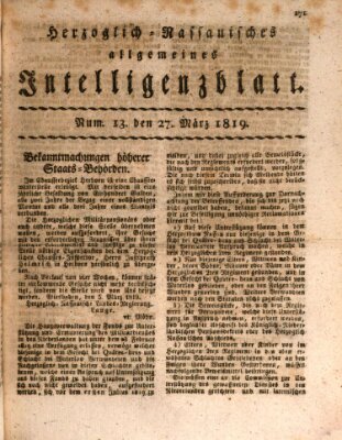 Herzoglich-nassauisches allgemeines Intelligenzblatt Samstag 27. März 1819