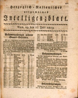 Herzoglich-nassauisches allgemeines Intelligenzblatt Samstag 17. Juli 1819