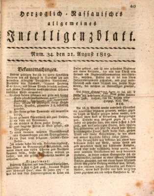 Herzoglich-nassauisches allgemeines Intelligenzblatt Samstag 21. August 1819