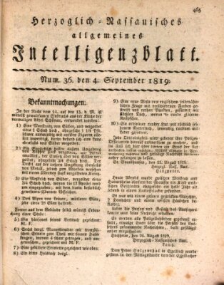 Herzoglich-nassauisches allgemeines Intelligenzblatt Samstag 4. September 1819