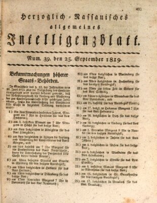 Herzoglich-nassauisches allgemeines Intelligenzblatt Samstag 25. September 1819