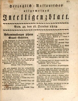 Herzoglich-nassauisches allgemeines Intelligenzblatt Samstag 16. Oktober 1819