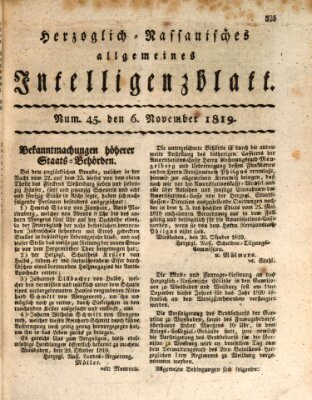 Herzoglich-nassauisches allgemeines Intelligenzblatt Samstag 6. November 1819