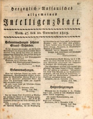 Herzoglich-nassauisches allgemeines Intelligenzblatt Samstag 20. November 1819