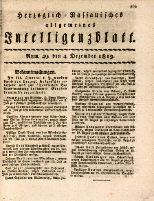 Herzoglich-nassauisches allgemeines Intelligenzblatt Samstag 4. Dezember 1819