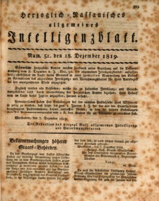 Herzoglich-nassauisches allgemeines Intelligenzblatt Samstag 18. Dezember 1819