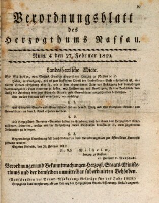 Herzoglich-nassauisches allgemeines Intelligenzblatt Samstag 27. Februar 1819