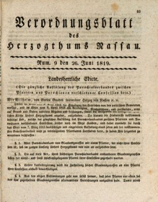 Herzoglich-nassauisches allgemeines Intelligenzblatt Samstag 26. Juni 1819