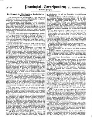 Provinzial-Correspondenz Mittwoch 17. November 1869