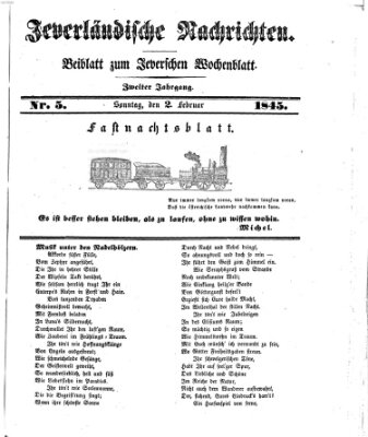 Jeverländische Nachrichten Sonntag 2. Februar 1845