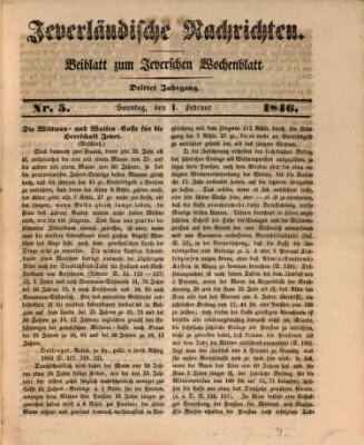 Jeverländische Nachrichten Sonntag 1. Februar 1846