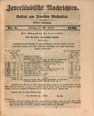 Jeverländische Nachrichten Sonntag 22. Februar 1846