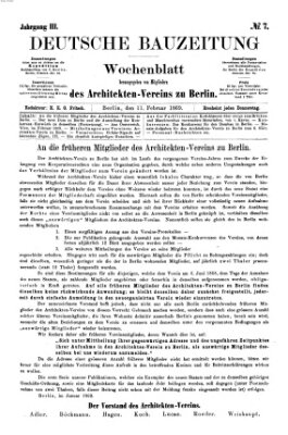 Deutsche Bauzeitung 〈Berlin〉 Donnerstag 11. Februar 1869