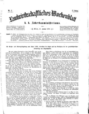 Landwirthschaftliches Wochenblatt des K.K. Ackerbauministeriums in Wien Freitag 21. Januar 1870